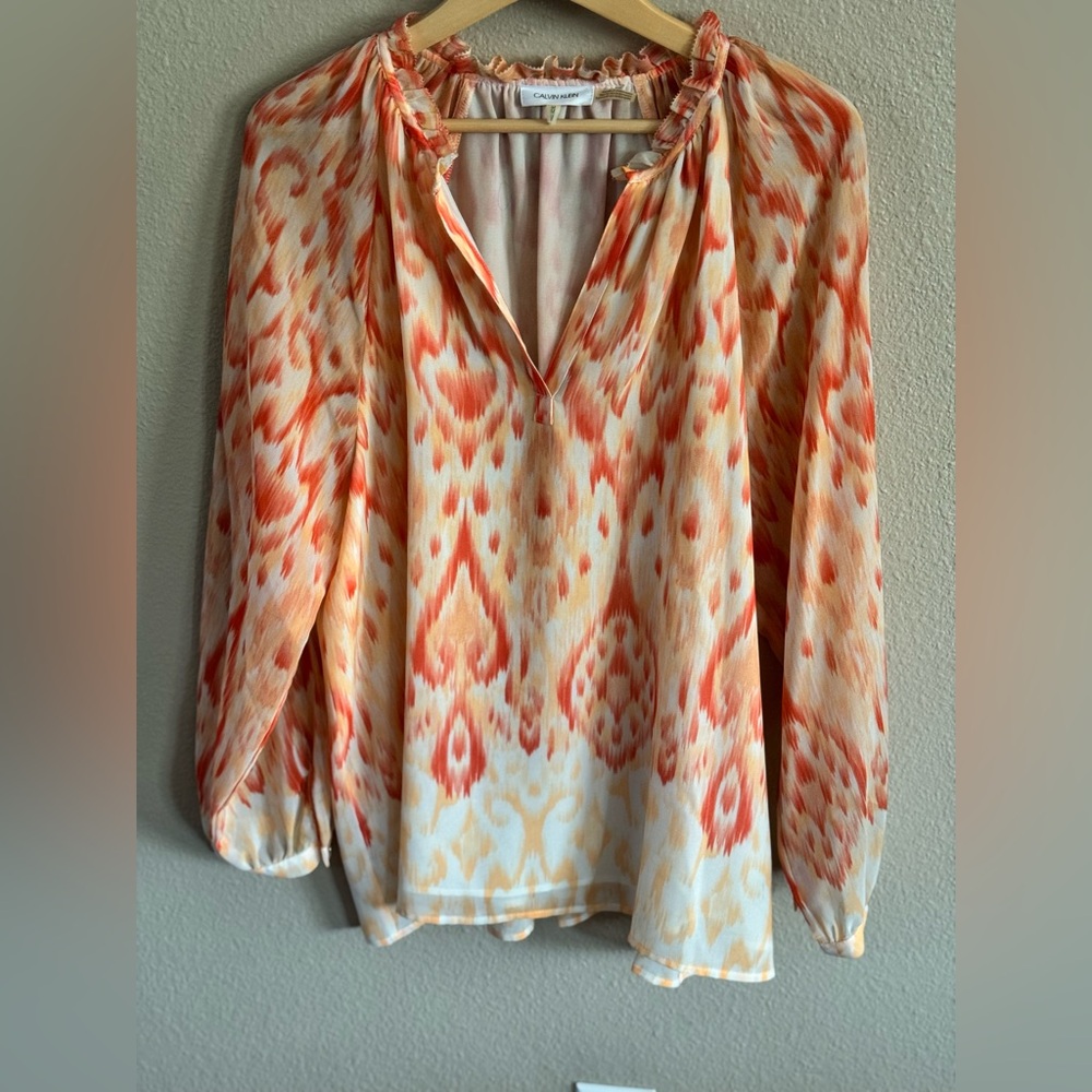 Calvin Klein Vibrant Orange and Cream Blouse